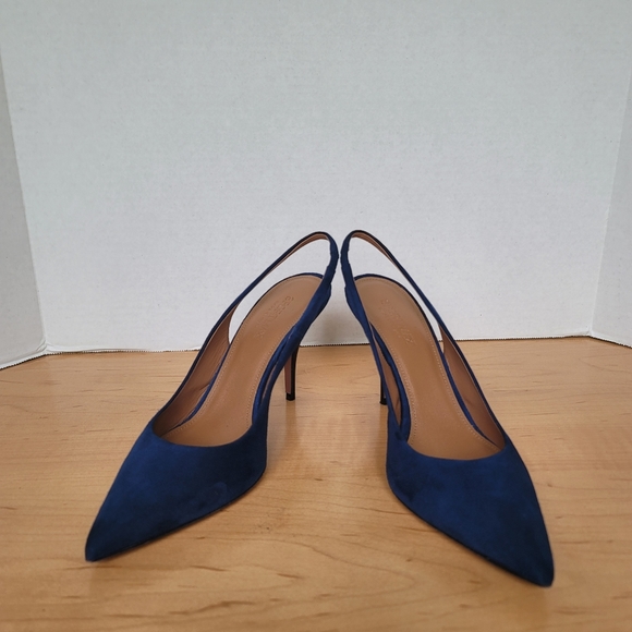 Sportmax by Max Mara Navy Leather Suede Slingback Stiletto Pump Size EU 37.5 - Picture 3 of 17